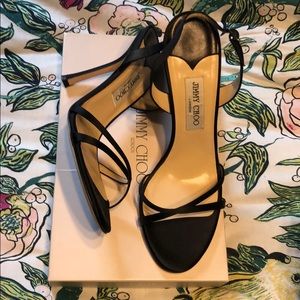 NIB Black Satin Jimmy Choo Strappy Sandal Heel